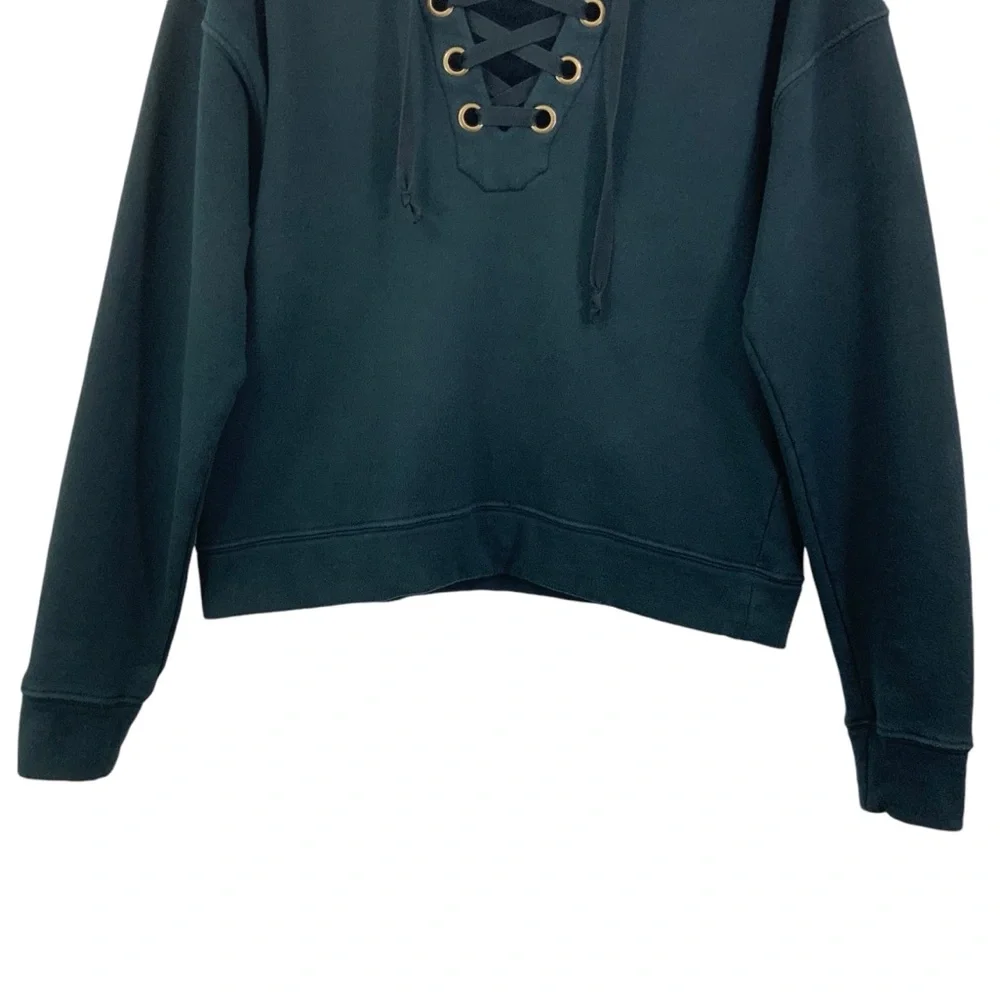 MOTHER The Tie Up Easy Sweatshirt Shoe Lace Top Black Size Large B24 - Picture 4 of 12